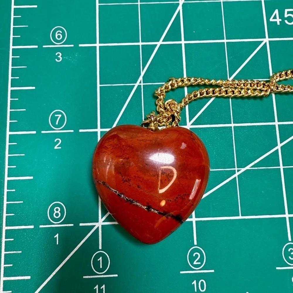 Red Jasper Heart Pendant Necklace Gold Plated Chain Adjustable Clasp Germany‎